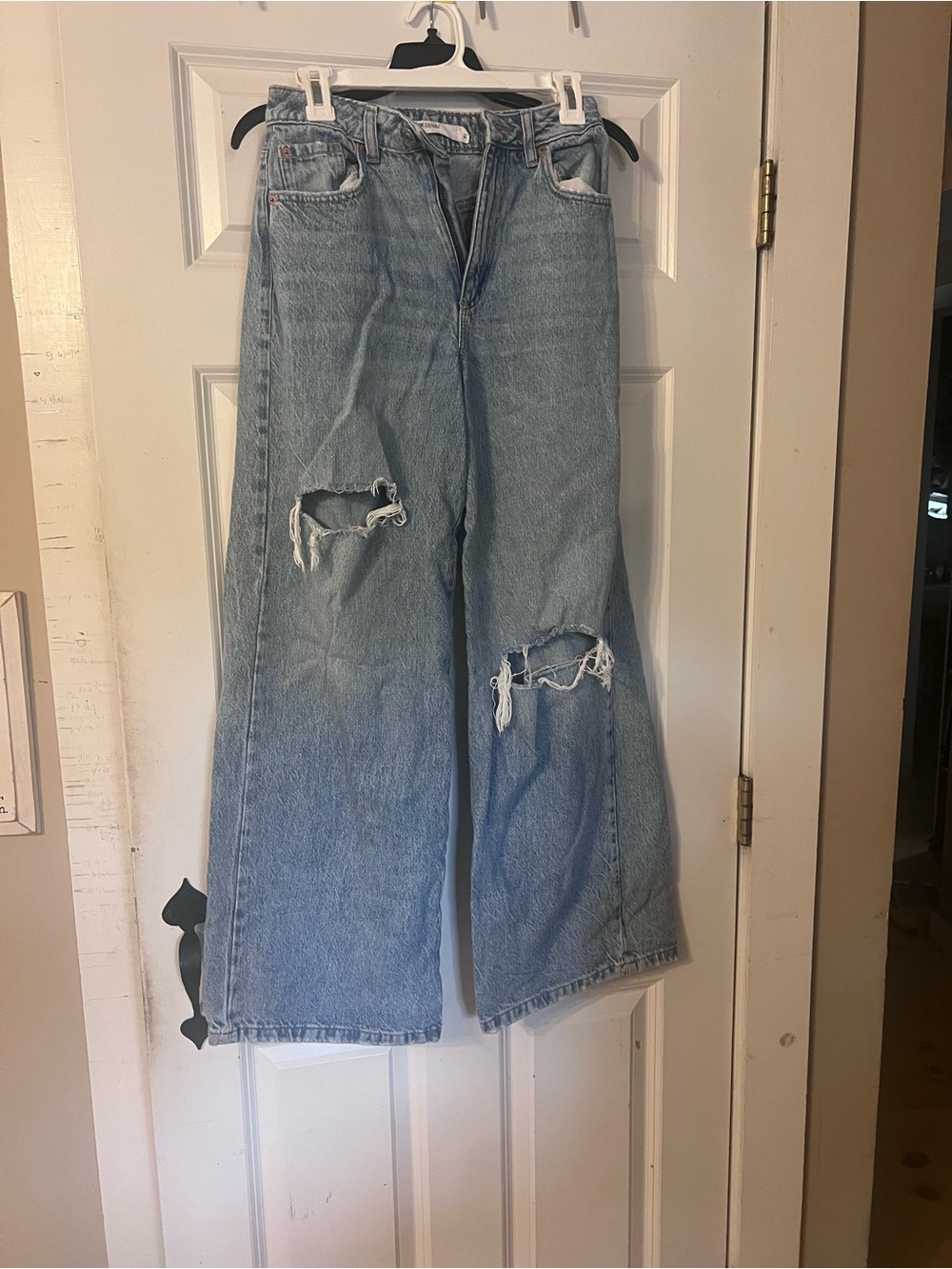 Garage Light Blue Distressed Wide-Leg Jeans